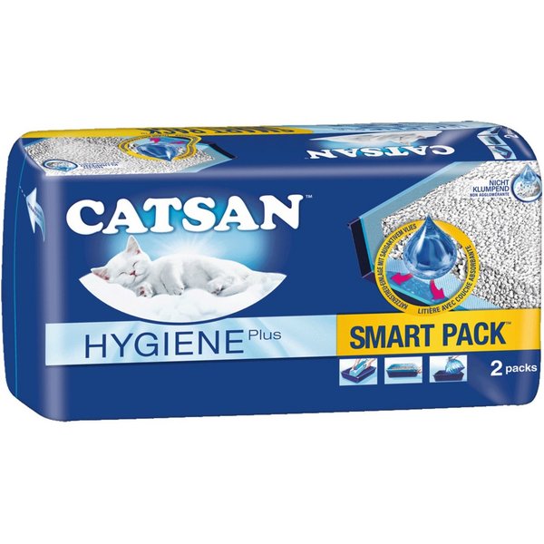 CATSAN Katzenstreu Hygiene Plus SMART PACK 2 x 4L, nicht-klumpend & geruchsbindend auf saugfähigem Vlies
