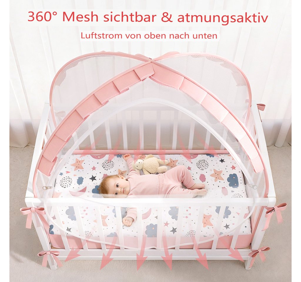 CAVEEN Betthimmel, Moskitonetz für Babybett Gitterbett 120×60×55cm Insektenschutz faltbar – Bild 2 von 5