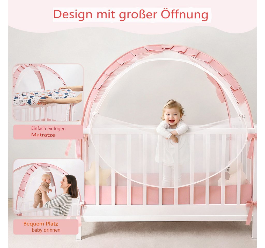 CAVEEN Betthimmel, Moskitonetz für Babybett Gitterbett 120×60×55cm Insektenschutz faltbar – Bild 4 von 5