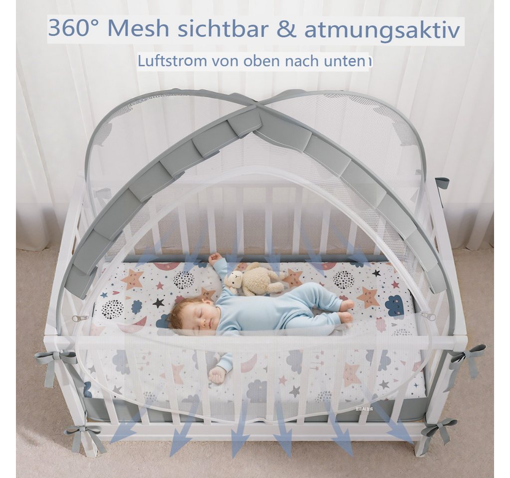 CAVEEN Betthimmel, Moskitonetz für Babybett Gitterbett 120×60×55cm Insektenschutz faltbar – Bild 2 von 5