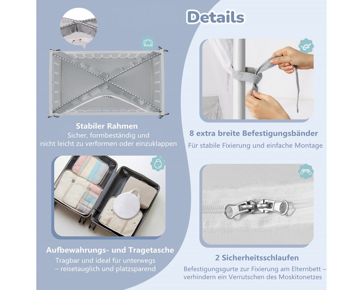 CAVEEN Betthimmel, Moskitonetz für Babybett Gitterbett 120×60×55cm Insektenschutz faltbar – Bild 4 von 5