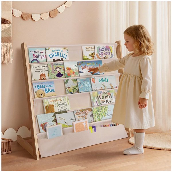 CAVEEN Bücherregal Kinder-Bücherregal mit Stofffächern, 5 Ebenen, Offenes Aufbewahrungsregal 67×30×75cm für Spielzimmer & Schlafzimmer