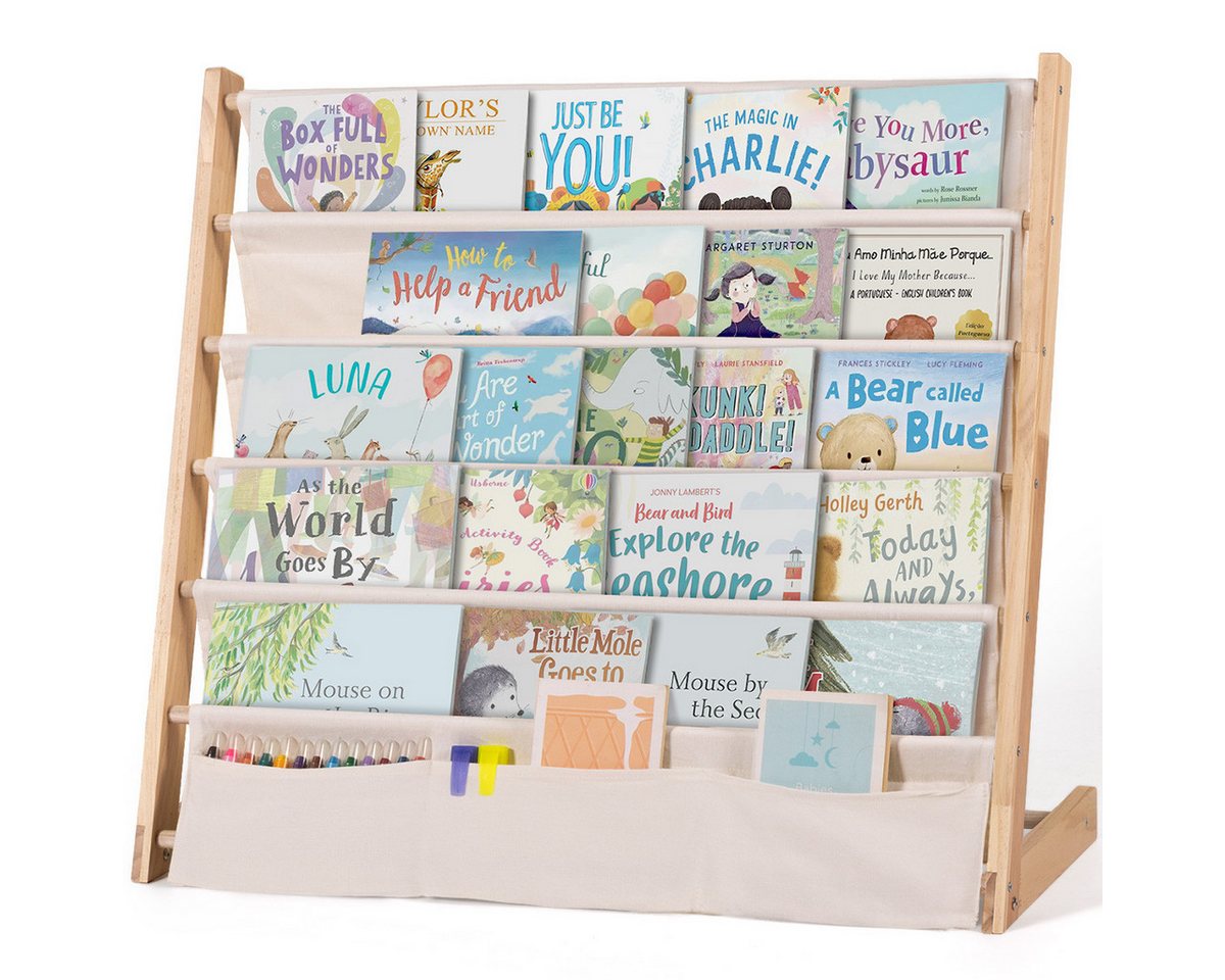 CAVEEN Bücherregal Kinder-Bücherregal mit Stofffächern, 5 Ebenen, Offenes Aufbewahrungsregal 67×30×75cm für Spielzimmer & Schlafzimmer – Bild 5 von 5