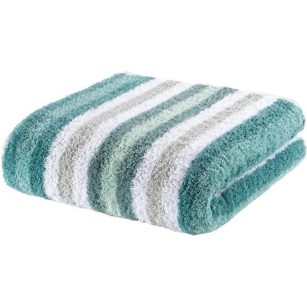 Cawö Duschtuch JUCKS, B 70 cm, L 140 cm, Türkis, Weiß, Grau, (1-St), 100 % Baumwolle