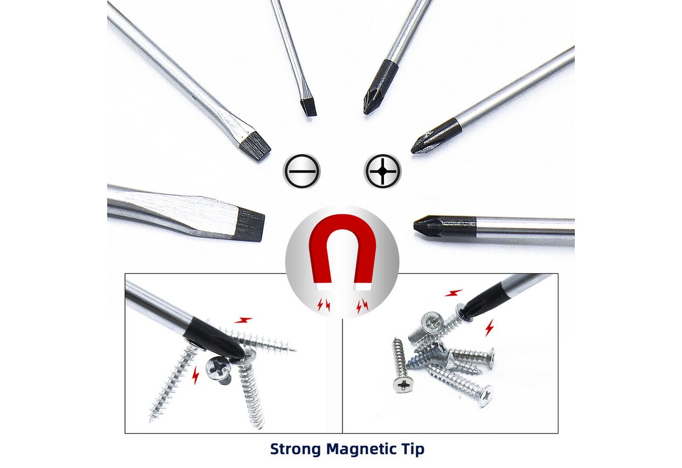 CCLIFE Bit-Schraubendreher Magnetischer Schraubenzieher mit Schlitz, Pozidriv Kreuzschlitz, (Set, 6 St), 1 – Bild 5 von 5