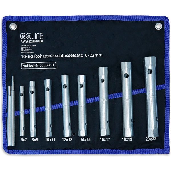 CCLIFE Bit- und Steckschlüsselset Rohrsteckschlüsselsatz 4-tlg 8-12 mm & 10-tlg 6-22 mm, 10-St.