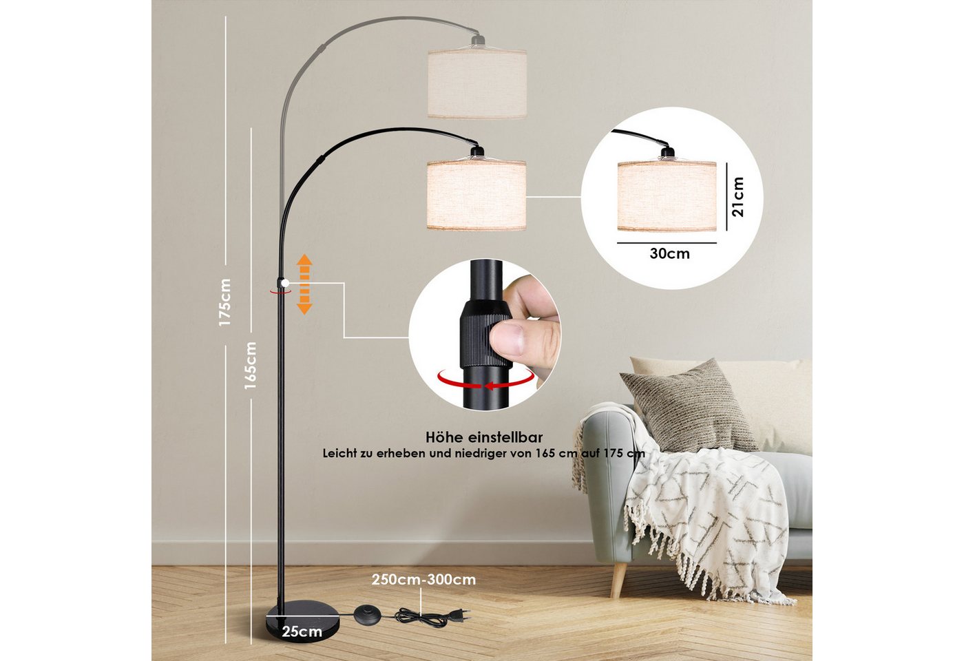 CCLIFE Bogenlampen Bogenlampe Stehlampe LED E27 Bogenleuchte Wohnzimmer – Bild 2 von 5