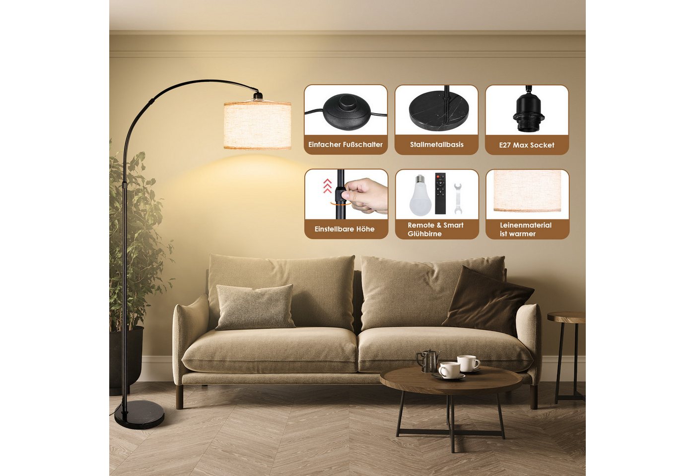 CCLIFE Bogenlampen Bogenlampe Stehlampe LED E27 Bogenleuchte Wohnzimmer – Bild 4 von 5
