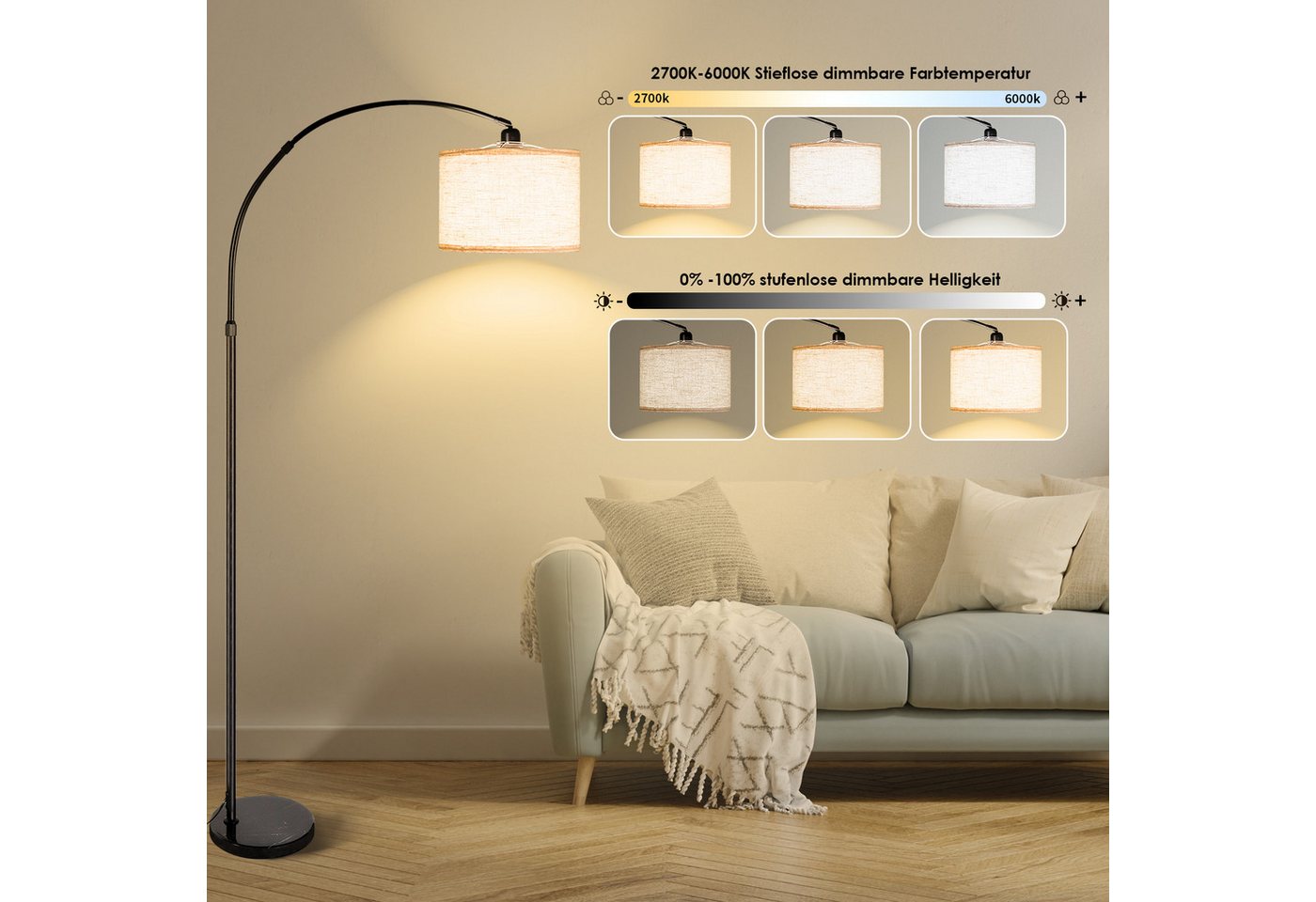 CCLIFE Bogenlampen Bogenlampe Stehlampe LED E27 Bogenleuchte Wohnzimmer – Bild 5 von 5
