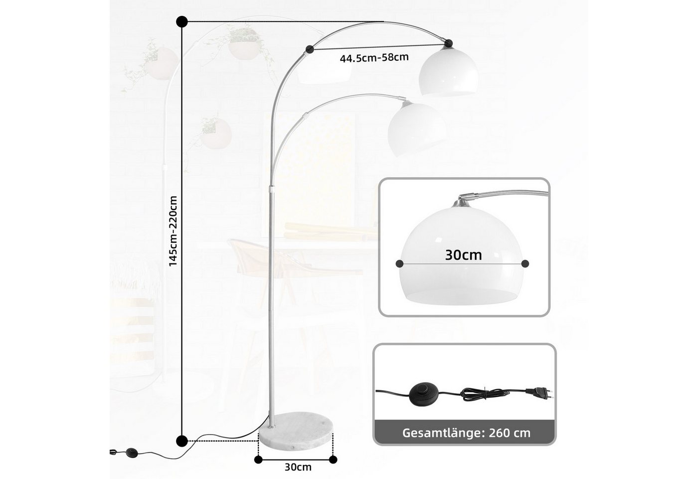 CCLIFE Bogenlampen Bogenlampe Stehlampe LED E27 Bogenleuchte Wohnzimmer – Bild 2 von 5