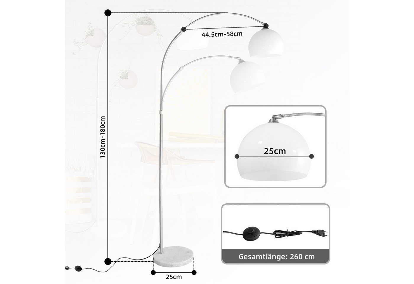 CCLIFE Bogenlampen Bogenlampe Stehlampe LED E27 Bogenleuchte Wohnzimmer – Bild 2 von 5