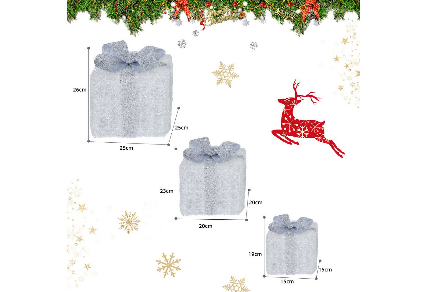 CCLIFE Weihnachtsfigur LED Geschenkbox 3er, Netzstecker Weihnachten Weihnachtenbox – Bild 5 von 5