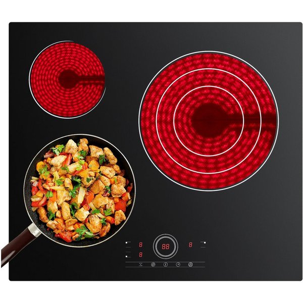 CDV Elektro-Kochfeld 60 cm Glaskeramikkochfeld Cerankochfeld 3 Zonen Auto-Off Funktion CDVER573, Einbau Ceran-Kochfeld 9 Stufen mit Timer 5700 W Touch Control