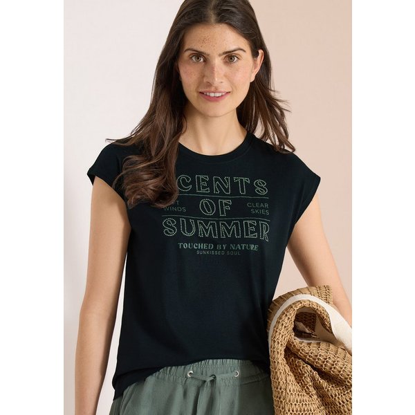 CECIL Kurzarmshirt Sommershirt mit Rundhals und Wording Artwork
