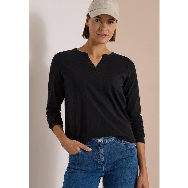 CECIL Langarmshirt mit geschlitztem Rundhalsausschnitt