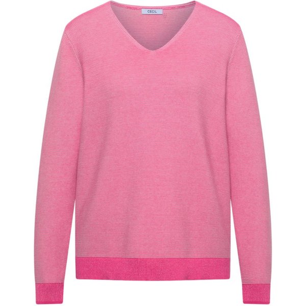 CECIL Langarmshirt rosa,Casual,Baumwolle,Mehrfarbig,V-Ausschnitt,Langarm,Regular Fit