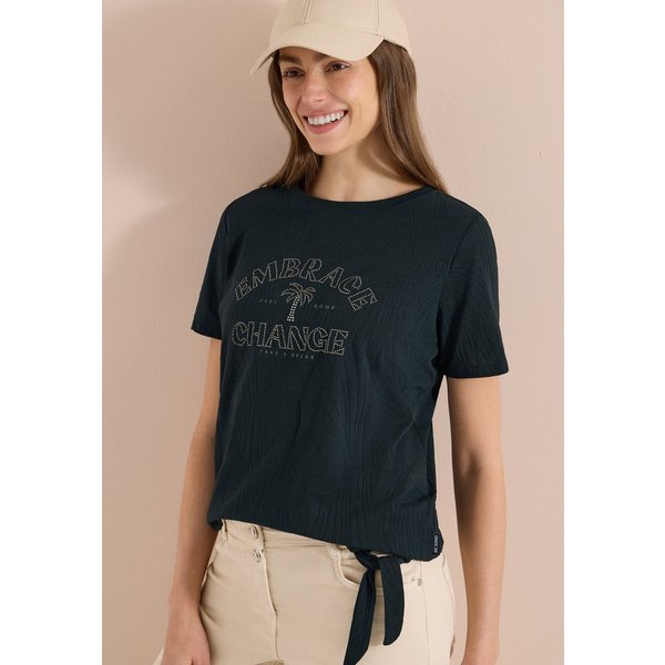 CECIL Rundhalsshirt Sommershirt im Ausbrenner-Look mit Wording