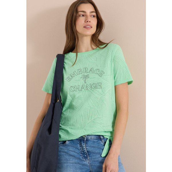 CECIL Rundhalsshirt Sommershirt im Ausbrenner-Look mit Wording