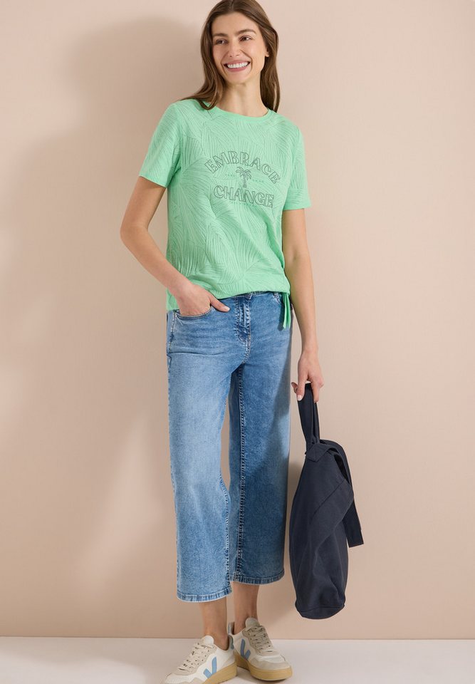 CECIL Rundhalsshirt Sommershirt im Ausbrenner-Look mit Wording – Bild 5 von 5