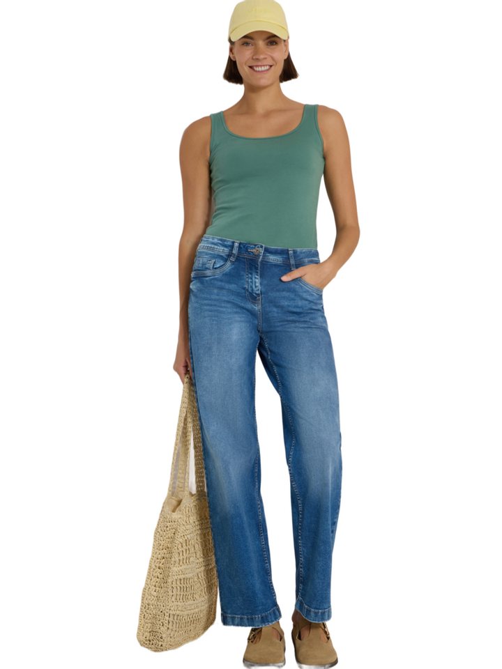 CECIL Stoffhose blau,Casual,Baumwolle,Unifarben,Wide Leg,Hoch – Bild 5 von 5