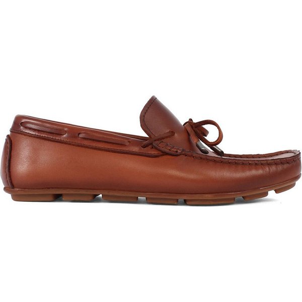 Celal Gültekin Mokassin Autofahrerschuh Karreekappe Slipper Herren Loafer Glattleder, Schleife, Leder-Decksohle, Cognac, 44