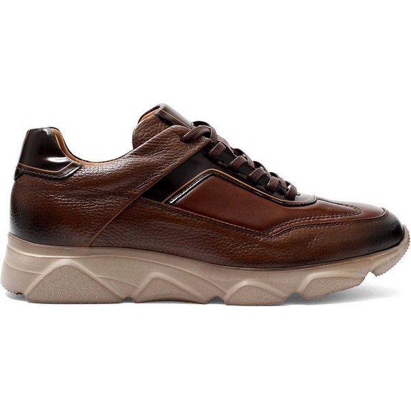 Celal Gültekin Plateau Schnürschuh Runde Kappe Freizeit Herren Sneaker Narbenleder, Apron-Naht, Braun, 40