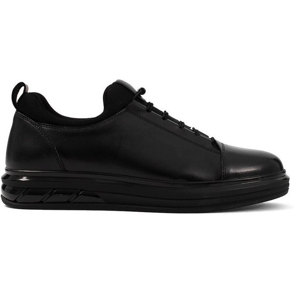 Celal Gültekin Plateausohle Leder Herren Schuhe Elastikschnürung Schwarz Low-Top Sneaker Echtleder, Polyurethan-Sohle, Schwarz, 41
