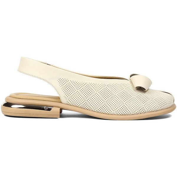 Celal Gültekin Slingback Blockabsatz Lochmuster Schleife Damen Sandalette Glattleder, Lochmuster & Schleife, Echtleder-Futter, Beige, 36