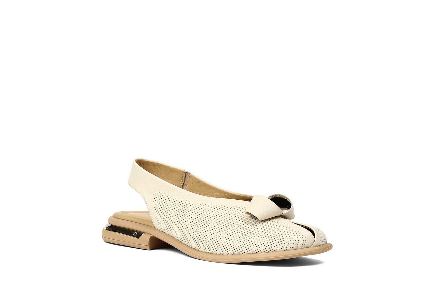 Celal Gültekin Slingback Blockabsatz Lochmuster Schleife Damen Sandalette Glattleder, Lochmuster & Schleife, Echtleder-Futter, Beige, 36 – Bild 3 von 5