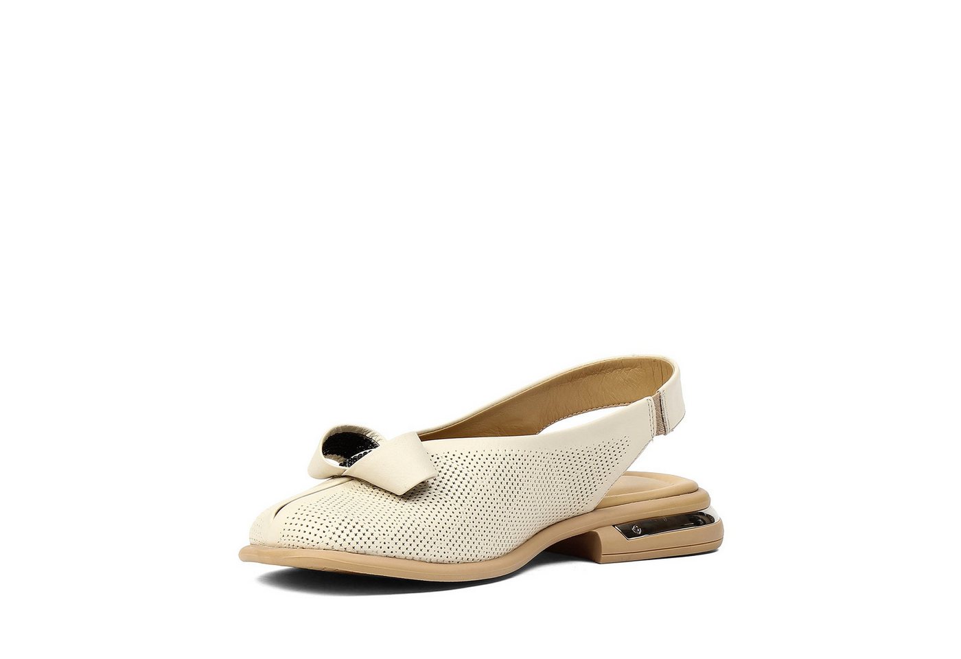Celal Gültekin Slingback Blockabsatz Lochmuster Schleife Damen Sandalette Glattleder, Lochmuster & Schleife, Echtleder-Futter, Beige, 36 – Bild 4 von 5