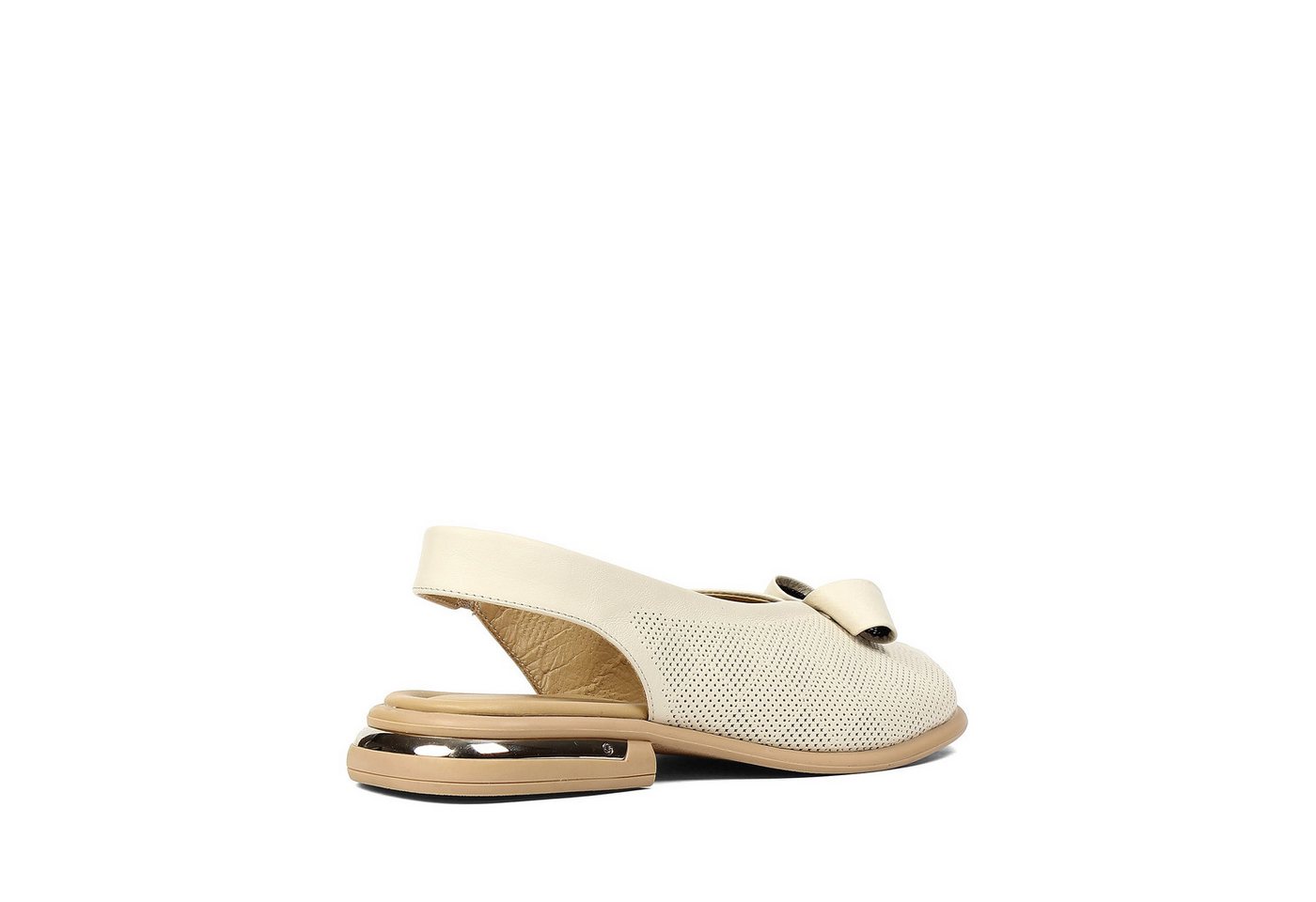 Celal Gültekin Slingback Blockabsatz Lochmuster Schleife Damen Sandalette Glattleder, Lochmuster & Schleife, Echtleder-Futter, Beige, 36 – Bild 5 von 5
