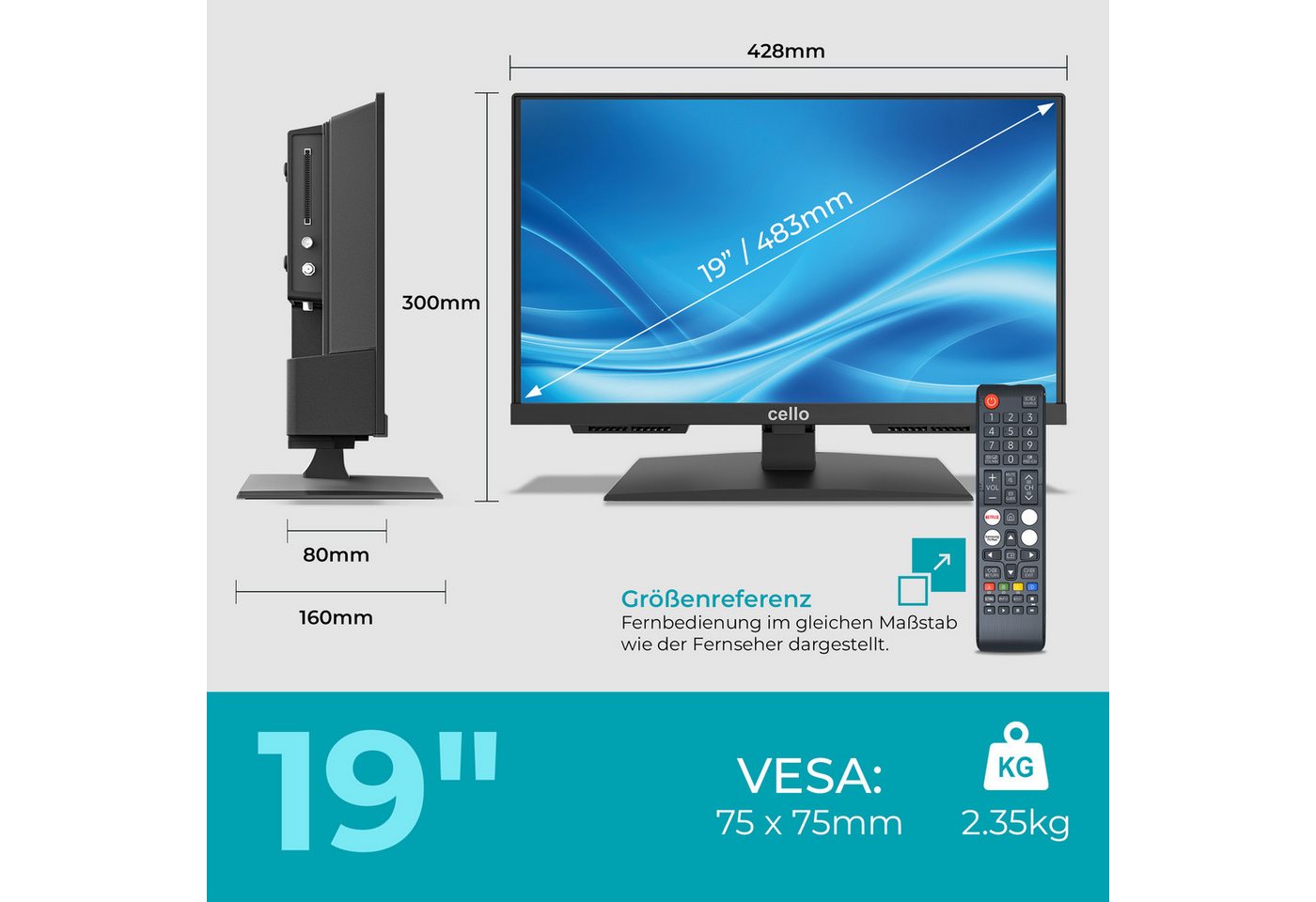 Cello C1926TZH LED-Fernseher (48,26 cm/19 Zoll, HD, Tizen OS by Samsung, WLAN, Smart-TV, Smart Tizen OS powered by Samsung, Pitch Perfect Sound™, Triple Tuner) – Bild 3 von 5