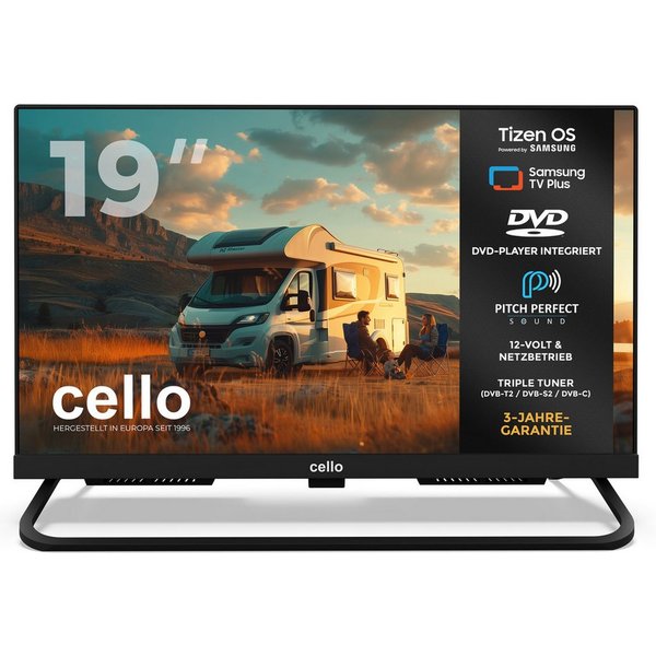 Cello CTrav-19TZ LED-Fernseher (48,26 cm/19 Zoll, HD, WLAN, Smart-TV, Smart Tizen OS powered by Samsung, Pitch Perfect Sound™, Triple Tuner)
