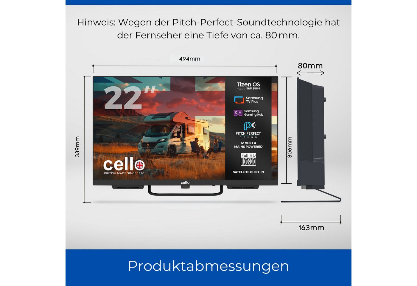 Cello CTrav-22TZ LED-Fernseher (55,88 cm/22 Zoll, Full HD, Smart-TV, Smart Tizen OS powered by Samsung, Pitch Perfect Sound) – Bild 3 von 5