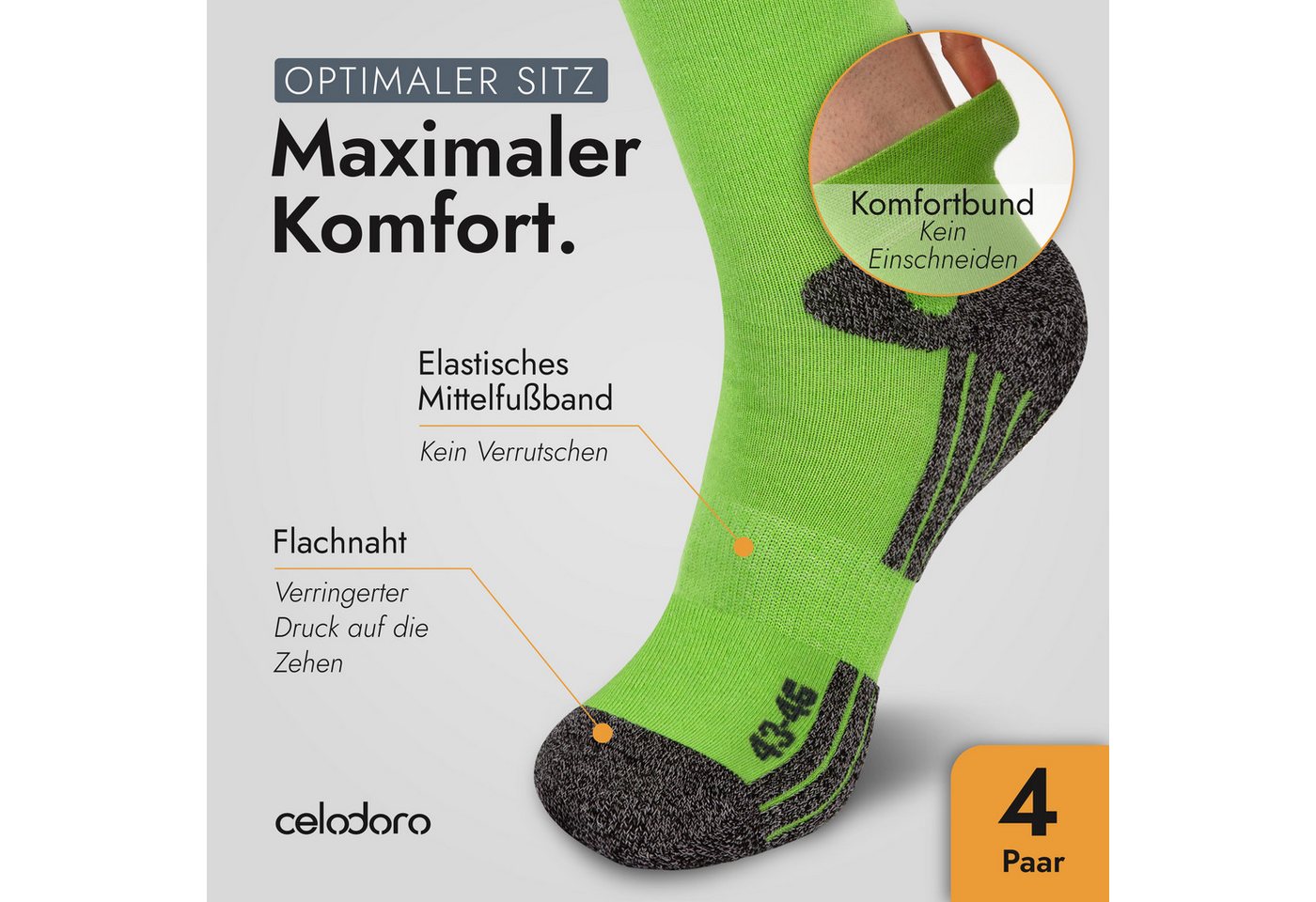 celodoro Arbeitssocken 4 Paar Wandersocken, Arbeitssocken & Sportsocken Anti-Schweiß – Bild 3 von 5