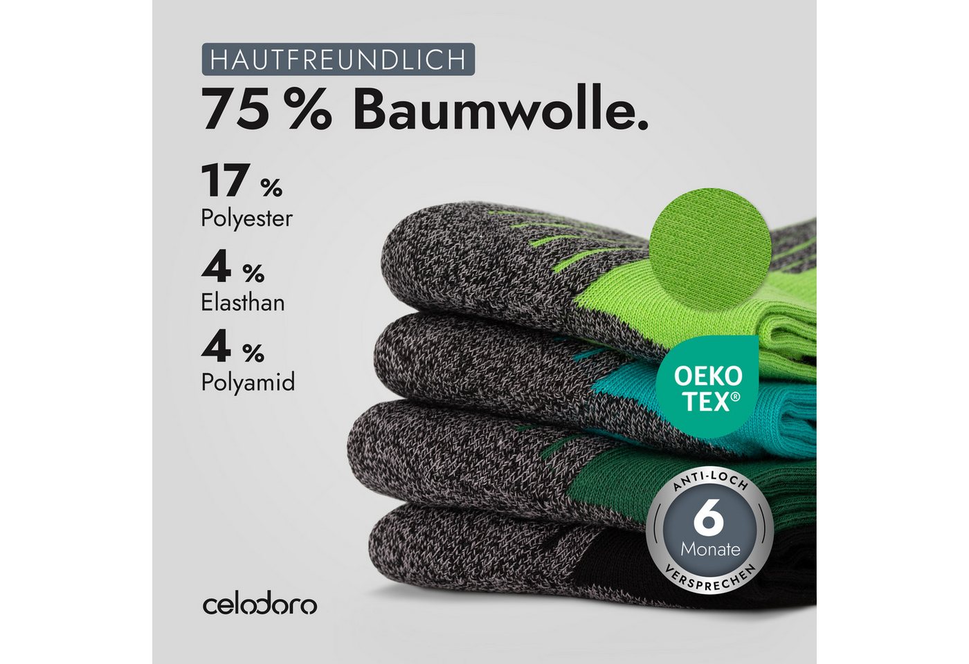 celodoro Arbeitssocken 4 Paar Wandersocken, Arbeitssocken & Sportsocken Anti-Schweiß – Bild 4 von 5