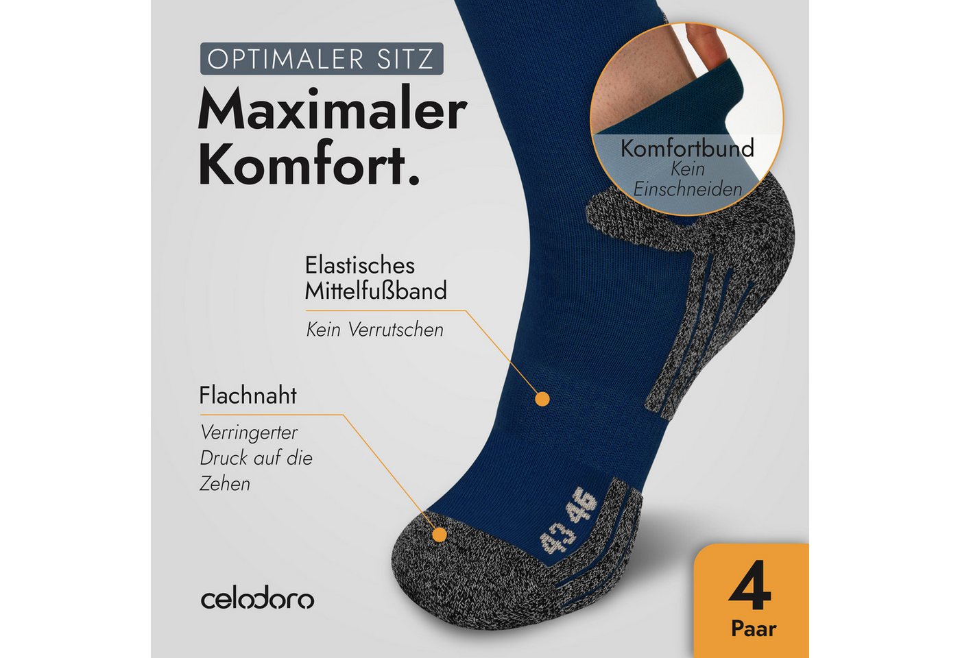 celodoro Arbeitssocken 4 Paar Wandersocken, Arbeitssocken & Sportsocken Anti-Schweiß – Bild 3 von 5