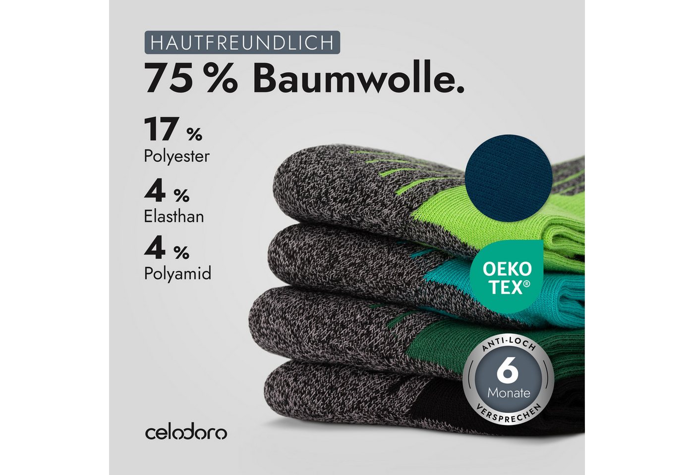 celodoro Arbeitssocken 4 Paar Wandersocken, Arbeitssocken & Sportsocken Anti-Schweiß – Bild 4 von 5