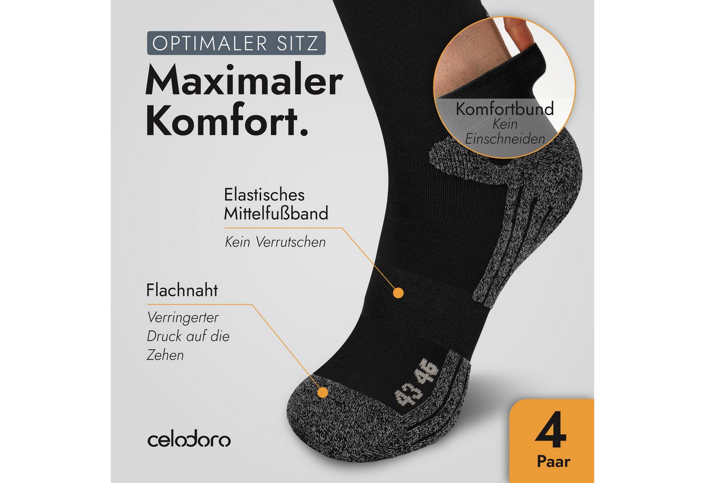 celodoro Arbeitssocken 4 Paar Wandersocken, Arbeitssocken & Sportsocken Anti-Schweiß – Bild 3 von 5