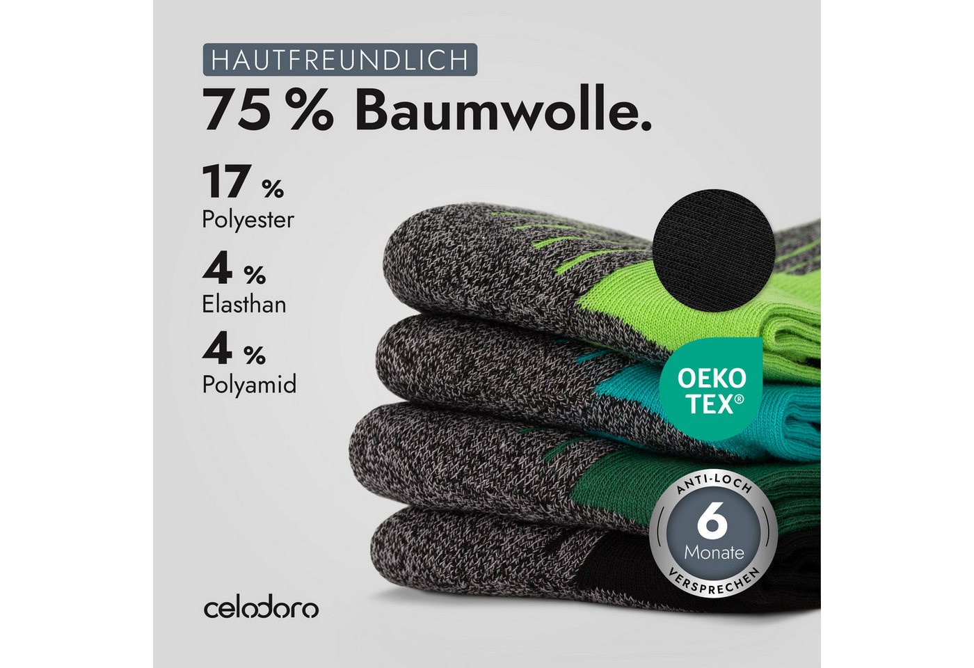 celodoro Arbeitssocken 4 Paar Wandersocken, Arbeitssocken & Sportsocken Anti-Schweiß – Bild 4 von 5