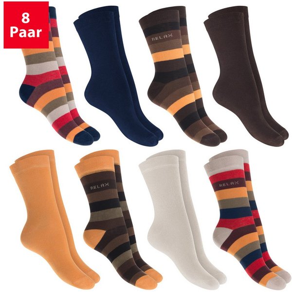 celodoro Basicsocken Damen Socken (8 Paar) mit Ringel-/Blockstreifen & Komfortbund