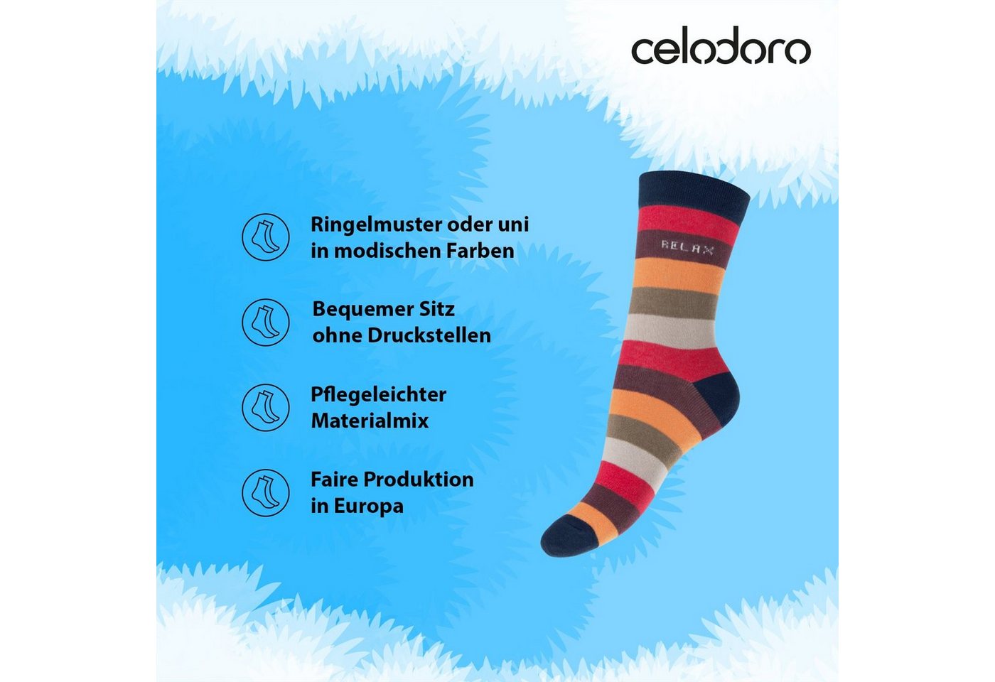 celodoro Basicsocken Damen Socken (8 Paar) mit Ringel-/Blockstreifen & Komfortbund – Bild 2 von 4
