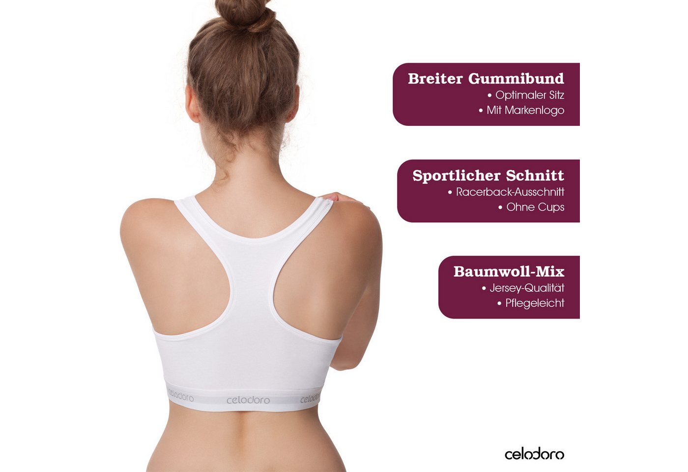 celodoro Bustier Bustier mit Webgummi-Bund - Sport Bra Top mit Markenlogo – Bild 3 von 5