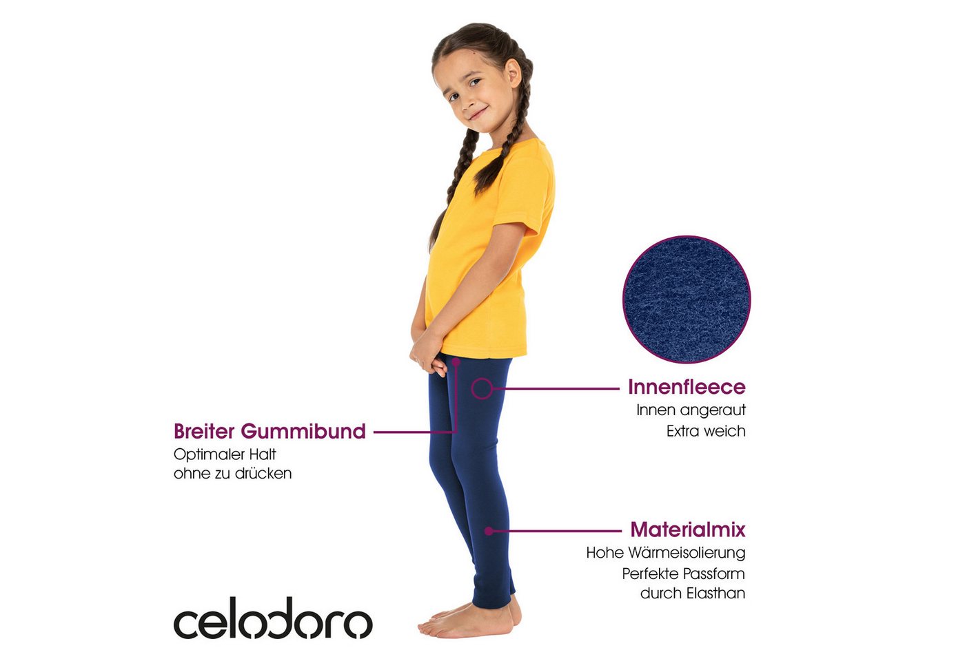 celodoro Funktionsleggings Kinder Thermo Leggings (1er oder 2er) mit Innenfleece – Bild 3 von 4