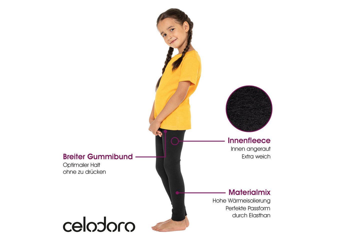 celodoro Funktionsleggings Kinder Thermo Leggings (1er oder 2er) mit Innenfleece – Bild 3 von 4