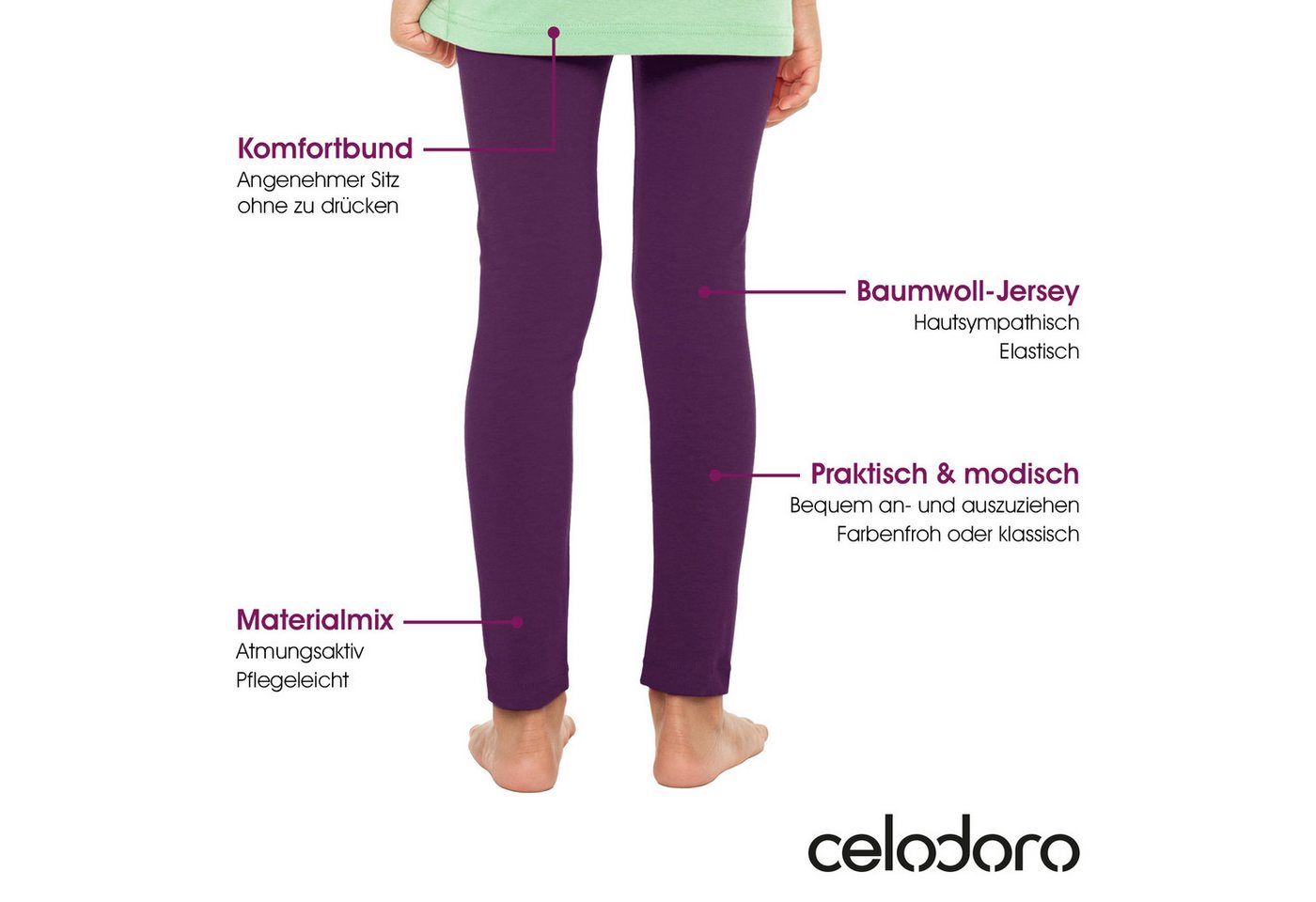 celodoro Leggings Kinder Leggings, stretchige Jersey Hose aus Baumwolle – Bild 2 von 3