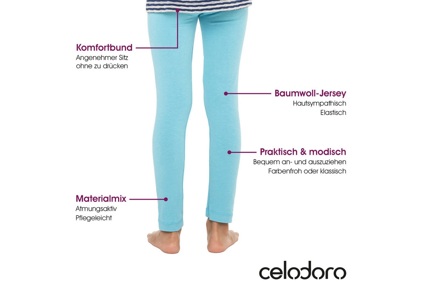 celodoro Leggings Kinder Leggings, stretchige Jersey Hose aus Baumwolle – Bild 2 von 3