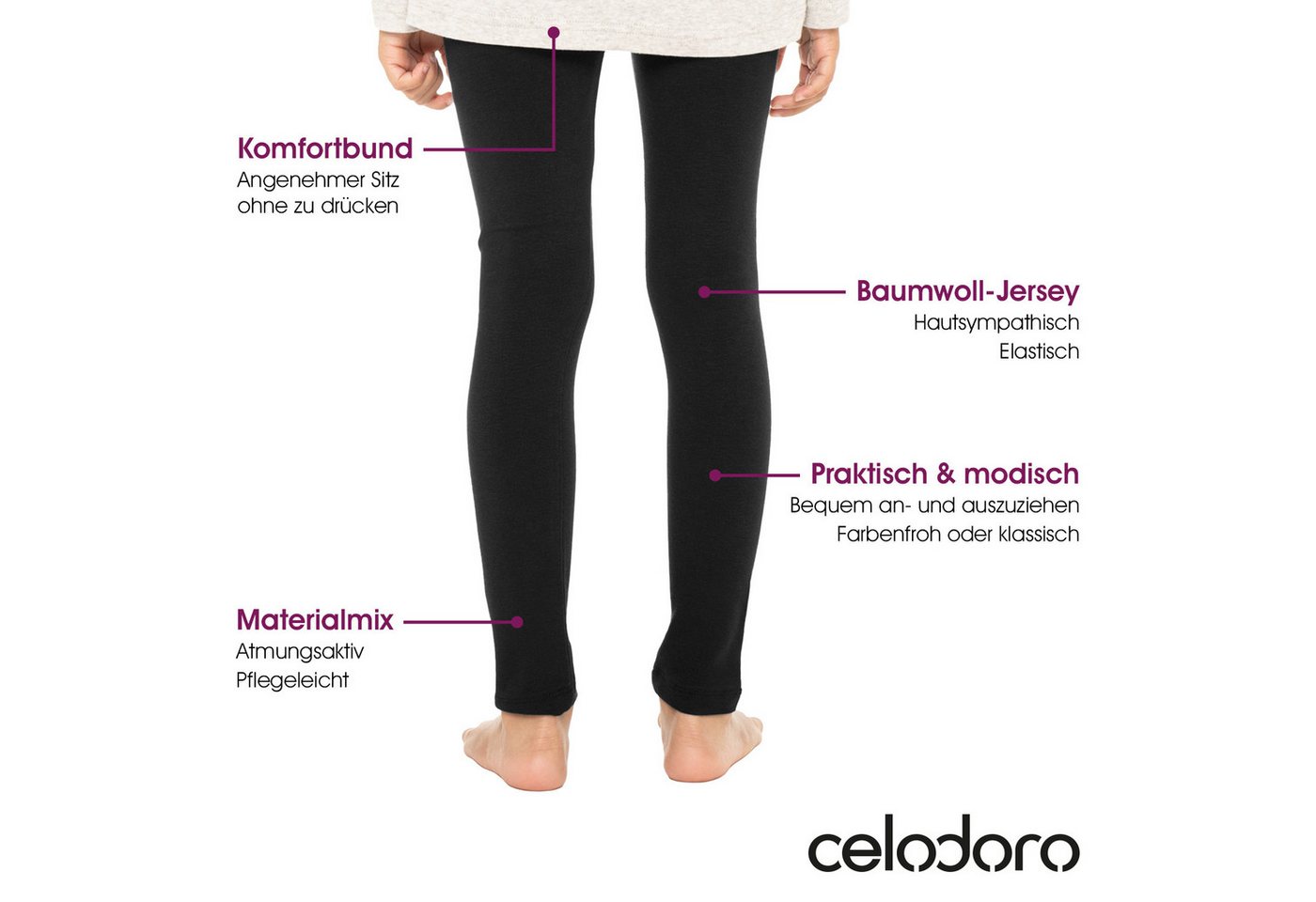 celodoro Leggings Kinder Leggings, stretchige Jersey Hose aus Baumwolle – Bild 2 von 4