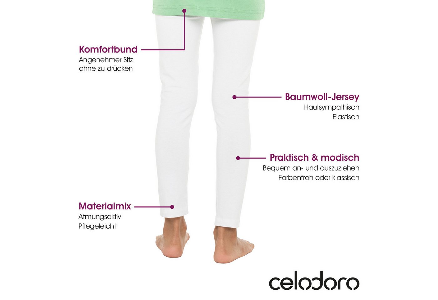 celodoro Leggings Kinder Leggings, stretchige Jersey Hose aus Baumwolle – Bild 2 von 4