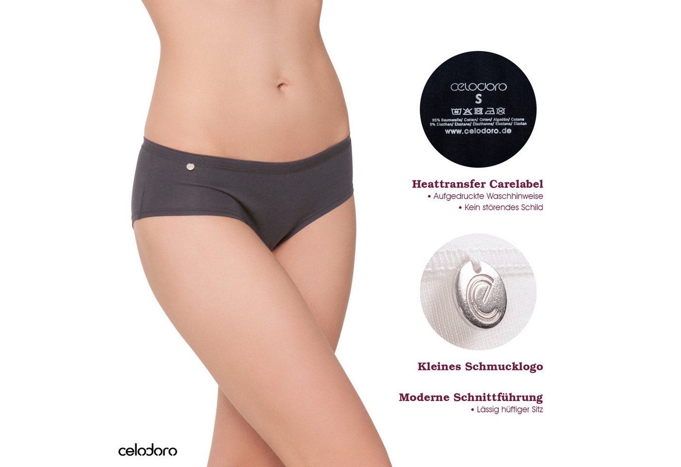 celodoro Panty Damen Basic Panty (3er Pack) Hipster Slip mit Zier-Logo – Bild 2 von 5